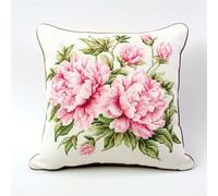 Lfynior DIY Coussin Point de Croix Bouquet Coussin à Point Compté 45X45cm Coussin Brodé avec Fil et Aiguille à Broder Décoration Point de Croix Complet Broderie Pré-imprimé DIY pour Adulte la Chambre