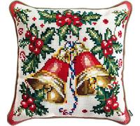 Lfynior DIY Coussin Point de Croix Noël Coussin Décoratif Brodé 45X45cm Coussin Brodé avec Fil et Aiguille à Broder Décoration Point de Croix Complet Broderie Pré-imprimé DIY pour Adulte la Chambre