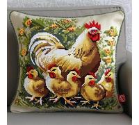 Lfynior DIY Coussin Point de Croix Poule Coussin à Point Compté 45X45cm Coussin Brodé avec Fil et Aiguille à Broder Décoration Point de Croix Complet Broderie Pré-imprimé DIY pour Adulte la Chambre