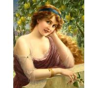 LFYNIORS DIY Bead Cross Stitch Kits Peinture À L'Huile D'Une Femme Rétro Kit De Broderie Au Point De Croix Avec Perles Avec Fils À Broder Colorés Et Perle 40x50cm