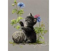 LFYNIORS DIY Kit Broderie Perle Chats De Dessins Animés,Animaux Et Fleurs Kits De Broderie De Perles 11Ct Kit De Point De Croix Estampé De Perle Pour Adultes Débutants 40x50cm