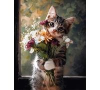 LFYNIORS DIY Kits De Broderie De Perles Chats De Dessins Animés,Animaux Et Fleurs Kit De Broderie Au Point De Croix Avec Perles Avec Fils À Broder Colorés Et Perle 40x50cm