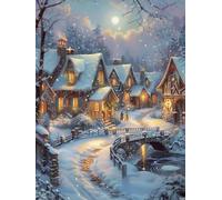 LFYNIORS DIY Perle Broderie Paysage De Ville D'Hiver Kit De Broderie Au Point De Croix Avec Perles Avec Fils À Broder Colorés Et Perle 40x50cm