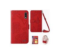 LG K22 Etui Portefeuille Magnétique en Cuir à Rabat Papillon Résistant aux Chocs avec Long Cordon et Porte-cartes Rouge