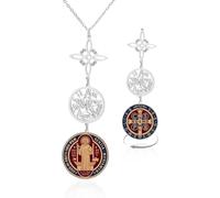 LGBBTI Collier Pentagramme Sorcière Trinité Protection, Pendentif Nœud d'Isis Tetragrammeton Croix Celtique Double Face Médaille Saint Benoît, Amulette Païenne Acier I, Protection Triple Argent 2