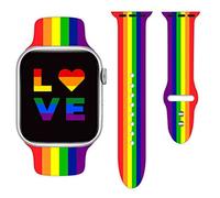 LGBT Bracelet de montre Pride compatible avec Apple Watch 38 mm, 40 mm, 41 mm, 42 mm, 44 mm, 45 mm, bracelet de rechange en silicone arc-en-ciel pour iWatch séries 7 6 5 4 3 2 1 SE, cadeau