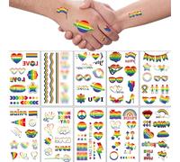 LGBT Lot de 20 autocollants de tatouage temporaire arc-en-ciel pour le visage, imperméables, longue durée, pour défilé, femmes, hommes, fêtes