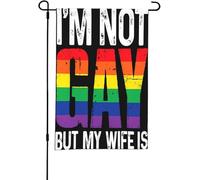 Lgbt Pride Drapeau de jardin arc-en-ciel avec inscription « Gay I Am Not Gay But My Wife » double face pour l'extérieur ou le jardin