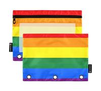 LGBT Pride Flag Rainbow Lot de 2 trousses à crayons pour classeur à 3 anneaux avec fermeture éclair Rose transparent 24,9 x 18 cm