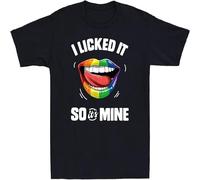 LGBT Rainbow Lips Pride I Licked It So It's Mine T-Shirt Funny Gift Men's Tee Black Manches Courtes(Medium)