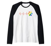 LGBT Rainbow Paw Print Dog Paw Heart Beat Pulse Line EKG Manche Raglan