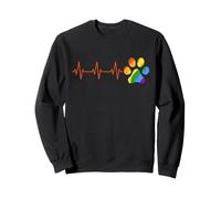 LGBT Rainbow Paw Print Dog Paw Heart Beat Pulse Line EKG Sweatshirt