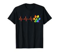 LGBT Rainbow Paw Print Dog Paw Heart Beat Pulse Line EKG T-Shirt