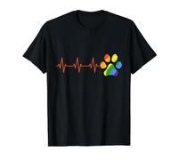 LGBT Rainbow Paw Print Dog Paw Heart Beat Pulse Line EKG T-Shirt Graphique avec Valeur