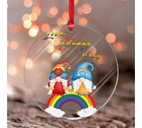 LGBTQ Décoration murale en acrylique avec inscription Love Always Wins Gay Lesbian Pride Parade Rainbow Gnome Décoration ronde Souvenir LGBT Bisexuel Transgenre Asexué Boule de Noël Cadeau