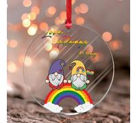 LGBTQ Pendentif en forme de fenêtre LGBTQ « Love Always Wins » - Décoration ronde LGBTQ elfe nain en acrylique - Cadeau pour Noël, anniversaire, fête des mères