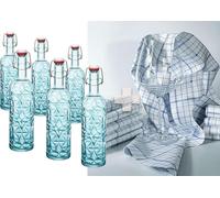 LGC Lot de 12 bouteilles Bormioli Rocco Oriente bleues, avec bouchon à étrier, 1 litre + 1 chiffon sec en micro-filament