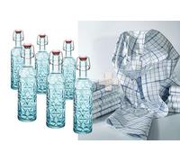 LGC Lot de 6 bouteilles Bormioli Rocco Oriente bleues de 1 l + 1 chiffon sec en microfilament gratuit