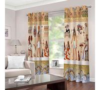 LGCK Lot De 2 Rideau Acoustiques Anti Froid - Rideaux Chambre pour Adulte Et Enfant 3D Pharaon Égyptien Polyester Rideau À Oeillets Rideaux Occultants Salon Cuisine Fenêtre 183x214cm