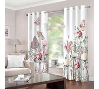 LGCK Rideaux Occultants Isolant Thermique Polyester Rideaux pour Garçon Fille Chambre Papillon Fleur Rose 3D Design Moderne À Oeillets Salon Rideau 140x160cm(Largeur x Hauteur),2 Pièces