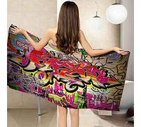 LGCK Serviette De Bain Griffonnage Créatif Serviettes De Plage XL XXL Grande Microfibre Draps De Bain 100x180cm pour Voyage Plage,Yoga,Piscine,Gym,Camping, Sports - Séchage Rapide Léger