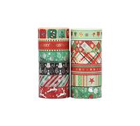 LGEGE Lot de 12 rouleaux de ruban Washi Tape adhésif de Noël - 15 mm de large - Flocon de neige, élan, étoile, bonhomme de neige, emballage cadeau, bricolage (5 m)