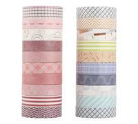 LGEGE Lot de 20 rouleaux de ruban adhésif Washi Tape Set graphique basique, 10 mm de large,motif décoratif à rayures colorées,ruban de masquage japonais pour scrapbooking,journal,emballage cadeau(2 m)