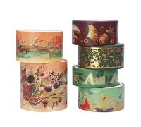 LGEGE Lot de 6 rouleaux de ruban adhésif Washi Tape Set sur le thème de l'automne, 15/20/25/40 mm de large, motif arbre fané, champignon, papillon, feuille d'or, ruban de masquage décoratif pour(3 m)