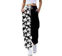 Lggwunsi Halloween Femme - Lâche Elastique Taille Léger Pantalons Décontracté Halloween Imprimé Petit Démon Pantalon avec Poches Jogging