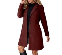 Lggwunsi Manteau Long Femme - Hiver et Automne Manteaus en Laine Boutonnage Veste À Revers Trench-Coat Epaissie Chic et Élégant Blazer Coupe-Vent Confortable Classique Mi Longue Manteaux,Rouge,XXL