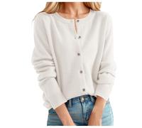 Lggwunsi Pull Cachemire Femme - Cachemire col Rond Couleur Unie Gilets Chic et Elegant Léger Laine Cardigan avec Boutons Pulls en Tricot EláStique Top Automne Hiver Chaud Vetement Femme,Blanc,M