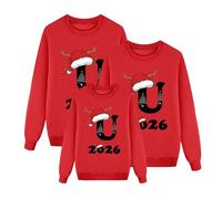 Lggwunsi Pull De Noel Homme - 2026 Rouge Vert Pull de Noël Impression en 26 Lettres Manches Longues Ensemble Familial Sweat Nouvel Hiver Chaude Pullover Shirt Couple pour Père Mère et Enfant