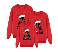 Lggwunsi Pull De Noël Homme - 2026 Rouge Vert Pull de Noël Impression en 26 Lettres Manches Longues Ensemble Familial Sweat Nouvel Hiver Chaude Pullover Shirt Couple pour Père Mère et Enfant