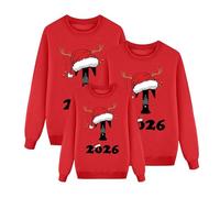 Lggwunsi Pull Famille Noel - 2026 Rouge Vert Pull de Noël Impression en 26 Lettres Manches Longues Ensemble Familial Sweat Nouvel Hiver Chaude Pullover Shirt Couple pour Père Mère et Enfant