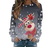 Lggwunsi Pull Femme Grande Taille - Pull Moche de Noel Femme col Rond Décontracté Pullover Souple Manches Longues Imprimé de Noël Hiver Chaud Sweat-Shirt,Gris,M