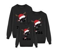 Lggwunsi Pull Noel Femme - 2026 Noir Vert Pull de Noël Impression en 26 Lettres Manches Longues Ensemble Familial Sweat Nouvel Hiver Chaude Pullover Shirt Couple pour Père Mère et Enfant