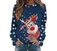 Lggwunsi Sweat De Noel - Pull Moche de Noel Femme col Rond Décontracté Pullover Souple Manches Longues Imprimé de Noël Hiver Chaud Sweat-Shirt,Bleu,M