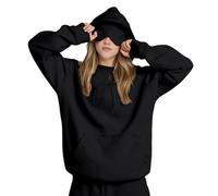 Lggwunsi Sweat Shirt Femme - Confortable Décontracté Sweat Capuche Femme Mode Léger Couleur Unie Hoodies avec Cordon et Masque pour Les Yeux Tourisme Sweatshirts, Noir, L