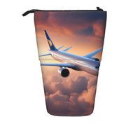 LGHDFYO Beautiful Sky Airplane Trousse à stylos télescopique pour femmes et hommes, joli sac de papeterie sur pied avec fermeture éclair pour bureau, noir, taille unique, mode, Noir , Talla única