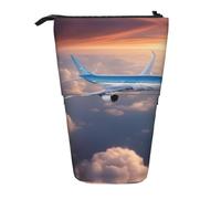 LGHDFYO Beautiful Sky Airplane Trousse à stylos télescopique pour femmes et hommes, joli sac de papeterie sur pied avec fermeture éclair pour bureau, noir, taille unique, mode, Noir , Talla única
