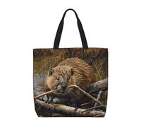 LGHDFYO Beaver Working Lot de 1 grand sac fourre-tout économique, 40 x 50 cm, léger et réutilisable, noir, Taille unique