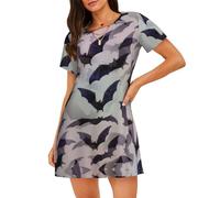 LGHDFYO Chemise de nuit d'Halloween pour femme - Gris - Vêtement de nuit court - Doux et léger - Manches courtes - Pour femme, Noir, Small