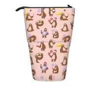 LGHDFYO Cute Sloth Trousse à stylos télescopique pour femmes et hommes, joli sac de papeterie sur pied avec fermeture éclair pour bureau, noir, taille unique, mode, Noir , Talla única, Tendance