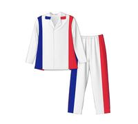 LGHDFYO Ensemble de pyjama à manches longues pour homme, motif drapeau de la France, doux pour soirées détendues à la maison, w nds paresseux, noir, L, Noir , L