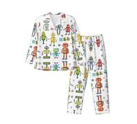 LGHDFYO Ensemble de pyjama pour homme avec robot de dessin animé mignon, pyjama doux à manches longues pour les nuits détendues à la maison, les week-ends paresseux, noir, L, Noir , L