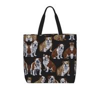 LGHDFYO Lot de 1 sac fourre-tout économique, 40 x 50 cm, motif bouledogues anglais, léger, réutilisable, grand sac d'épicerie en tissu, noir, Taille unique
