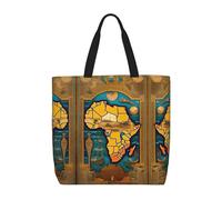 LGHDFYO Lot de 1 sac fourre-tout économique avec motif carte du monde abstraite, 40 x 50 cm, grands sacs d'épicerie réutilisables en tissu, noir, Taille unique