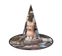 LGHHGY 1 chapeau d'Halloween - mignon petit chat imprimé sorcières décoration fête, accessoire de jeu de rôle, casquette de magicien magique pour femmes et hommes