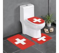 LGHHGY Ensemble de 3 tapis de salle de bain imprimé drapeau suisse - Tapis de sol en forme de U pour toilettes, baignoire, douche, coiffeuse avec capuchon de type O