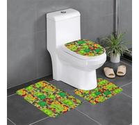 LGHHGY Ensemble de 3 tapis de salle de bain imprimé grenouille dessin animé - Tapis de sol en forme de U pour toilettes, baignoire, douche, coiffeuse avec capuchon de type O